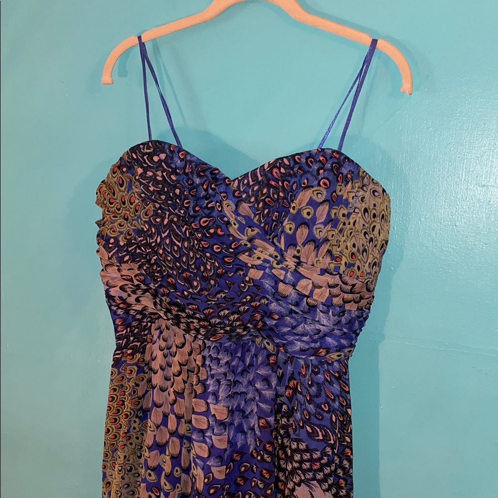 Colorful Strapless Dress with Peacock Feather Design